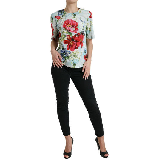 Chic Floral Round Neck Cotton Top Dolce & Gabbana