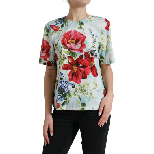 Chic Floral Round Neck Cotton Top Dolce & Gabbana