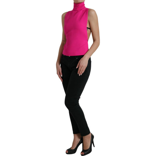 Elegant Pink Turtleneck Sleeveless Wool Top Dolce & Gabbana