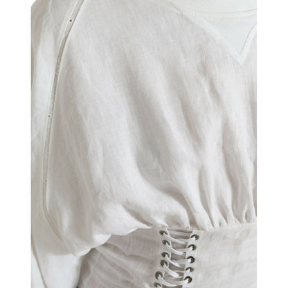 Dolce & Gabbana White Cotton Corset Cropped Long Sleeves Topclothing