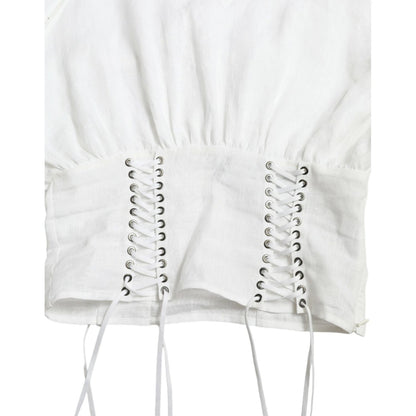 Dolce & Gabbana White Cotton Corset Cropped Long Sleeves Topclothing