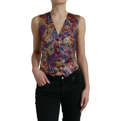 Dolce & Gabbana Multicolor Jacquard Button Waistcoat Vest Top
