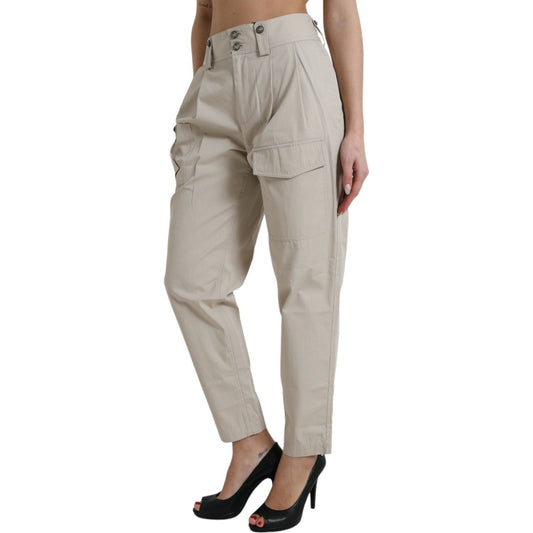 High-Waisted Tapered Fashion Pants - Beige