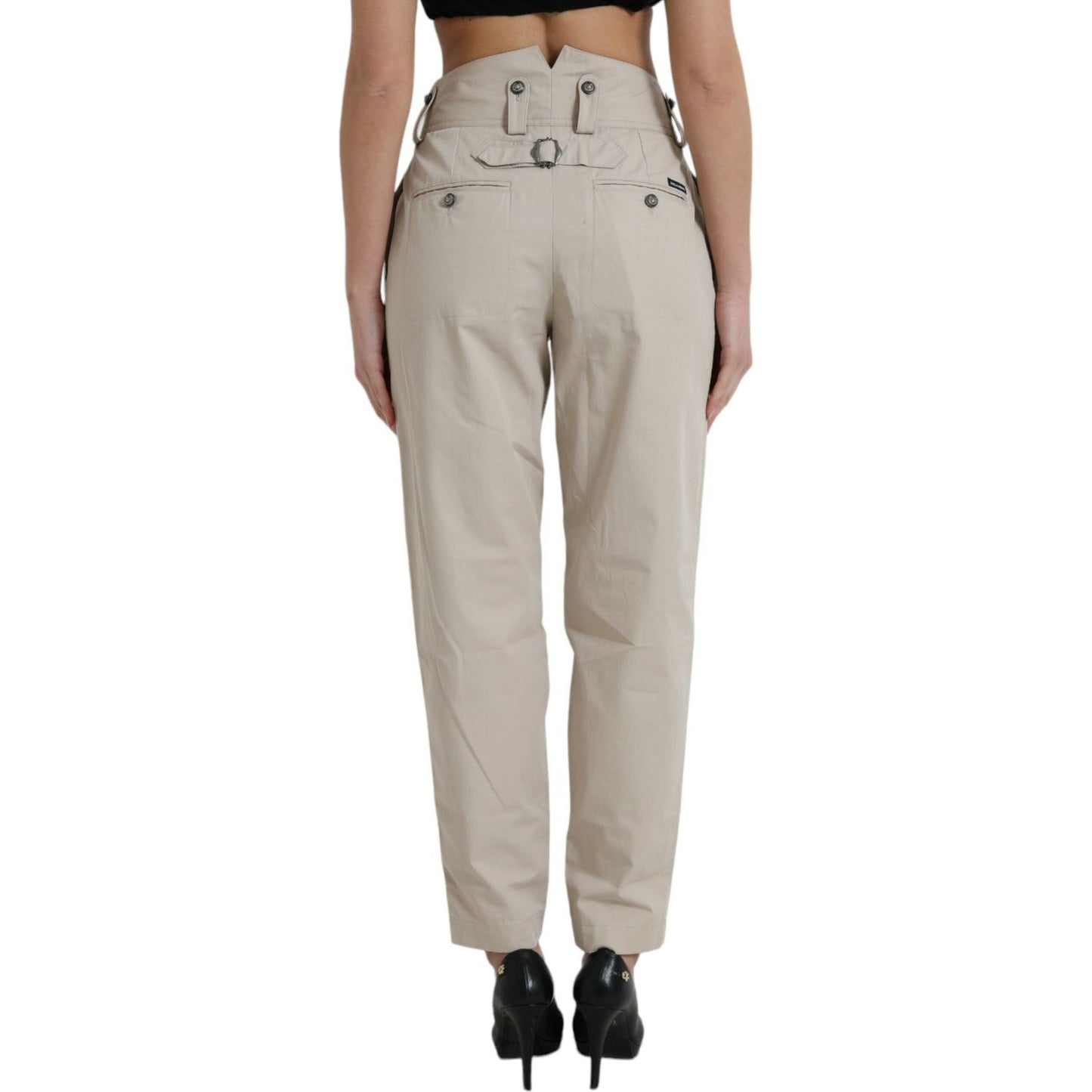 High-Waisted Tapered Fashion Pants - Beige