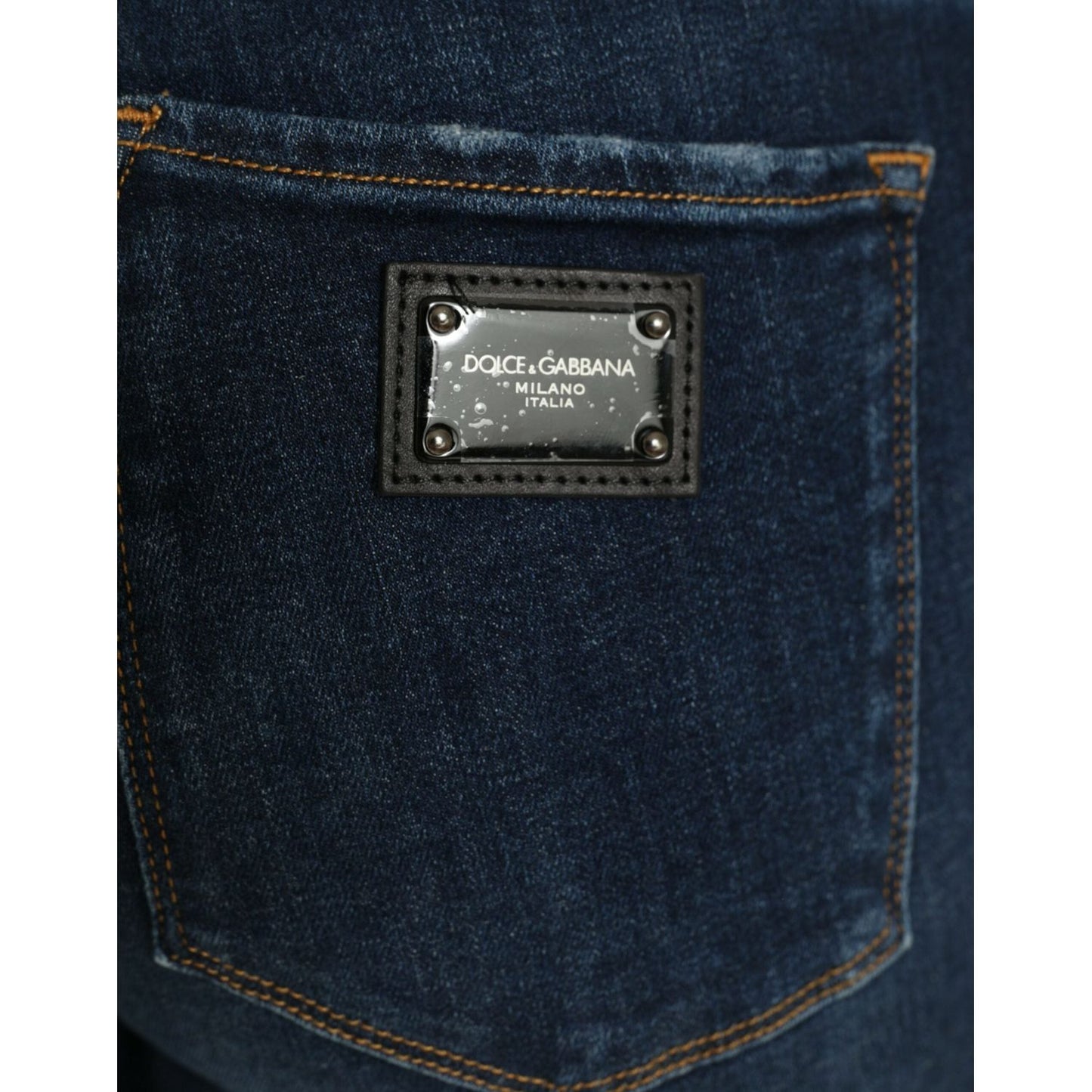 Elegant Dark Blue Mid Waist Stretch Jeans