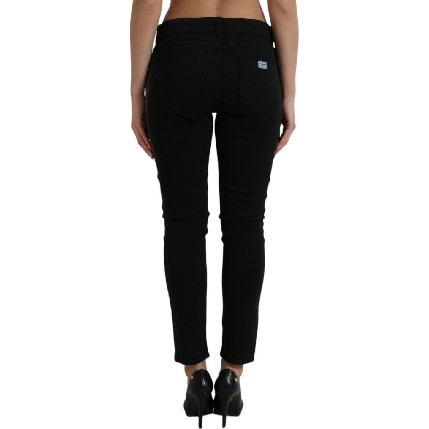 Elegant Black Mid Waist Stretch Jeans