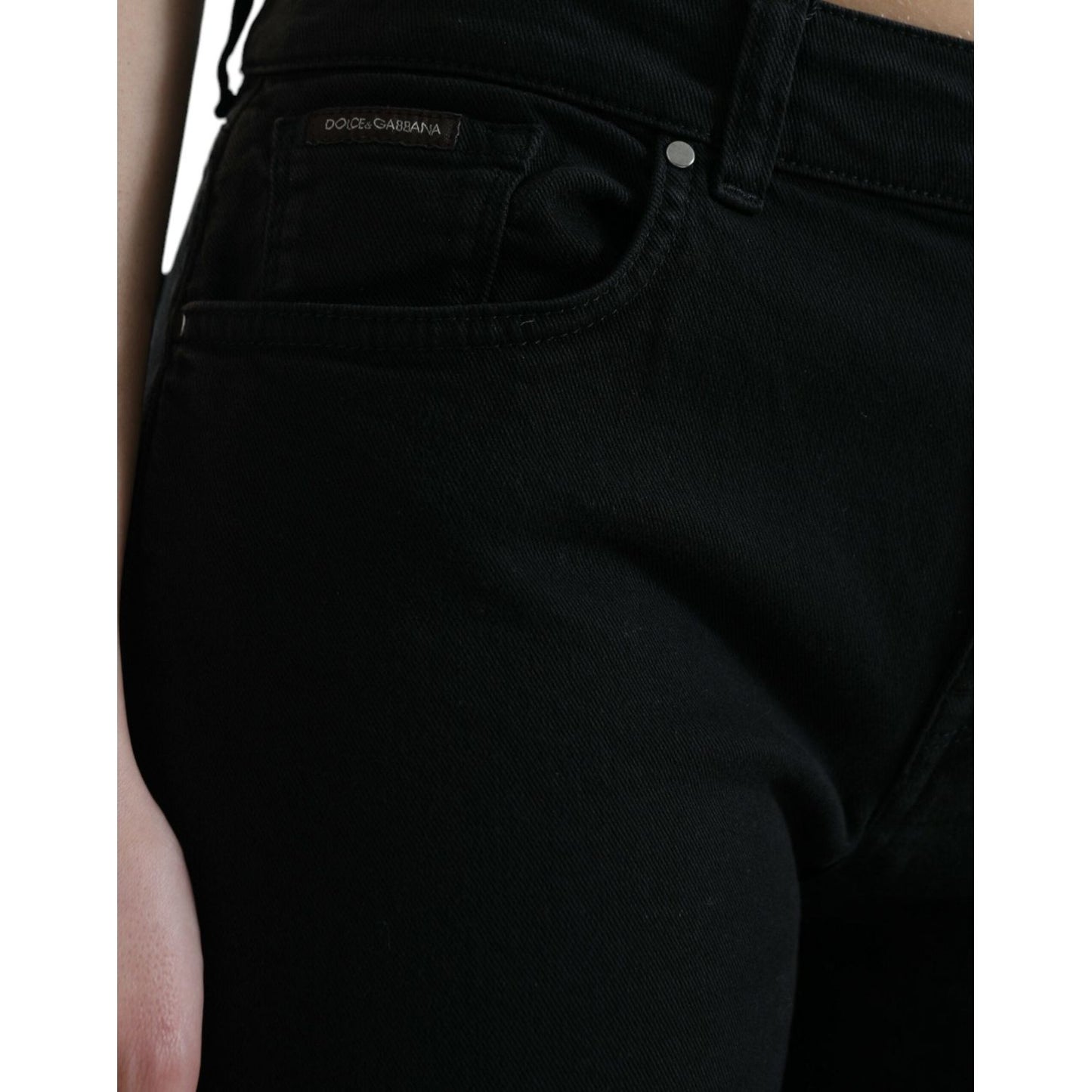 Elegant Black Mid Waist Stretch Jeans