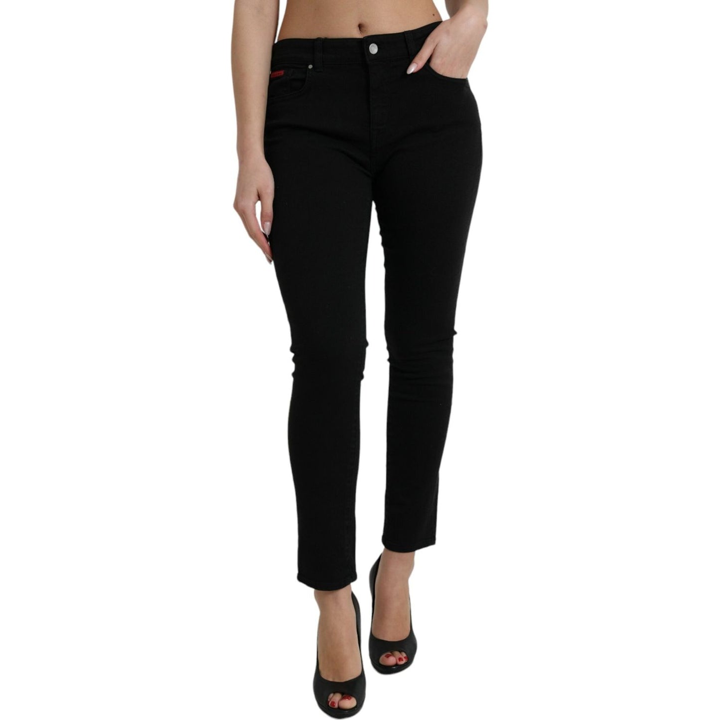 Chic Black Mid Waist Denim Jeans