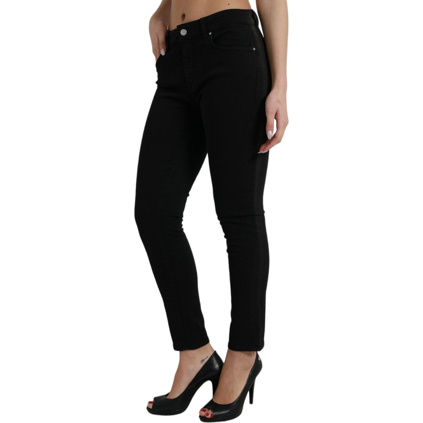 Chic Black Mid Waist Denim Jeans