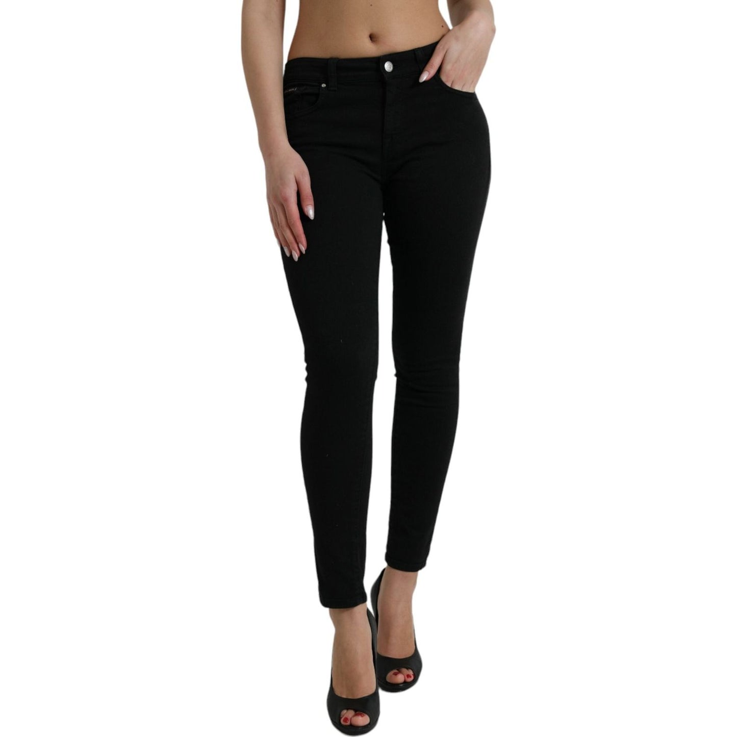 Chic Black Mid Waist Stretch Jeans