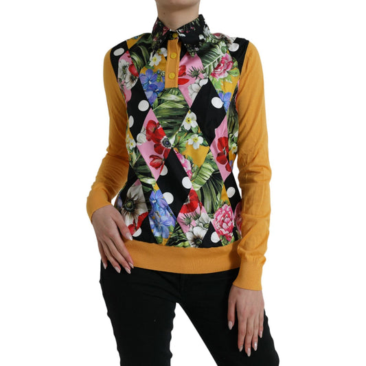 Elegant Patchwork Henley Silk Blend Sweater