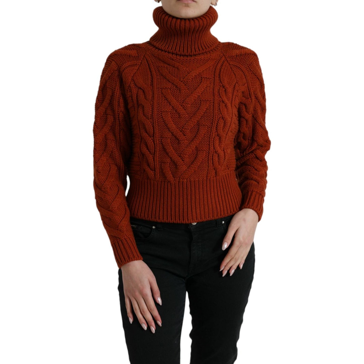 Elegant Brown Turtleneck Wool Sweater