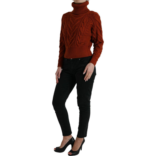 Elegant Brown Turtleneck Wool Sweater