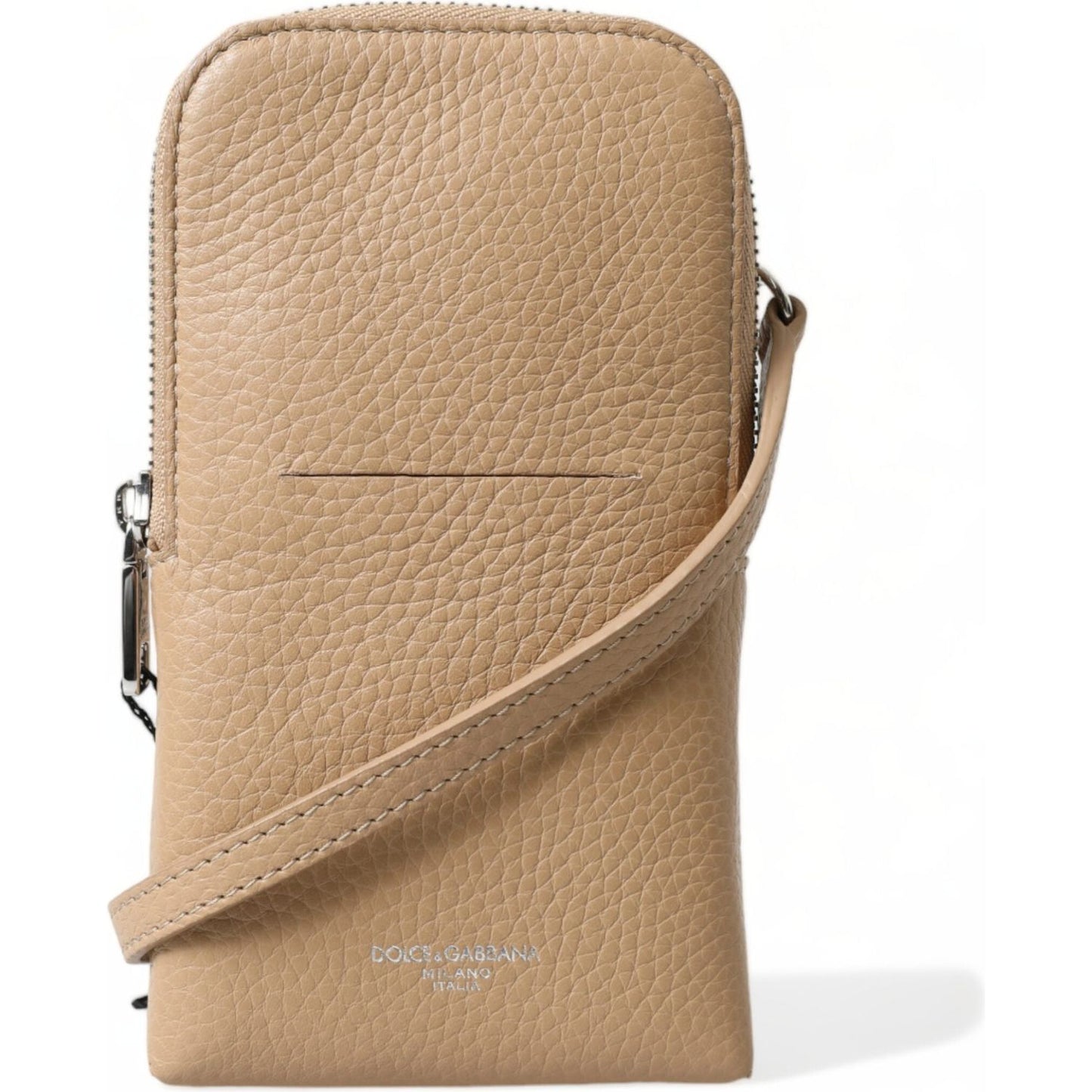 Elegant Beige Leather Crossbody Phone Bag