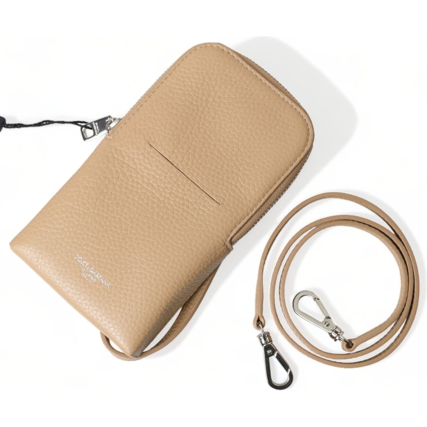 Elegant Beige Leather Crossbody Phone Bag