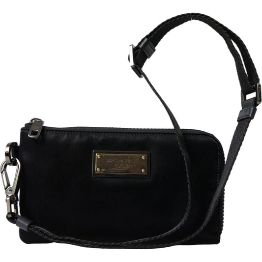 Elegant Black Nylon & Leather Pouch