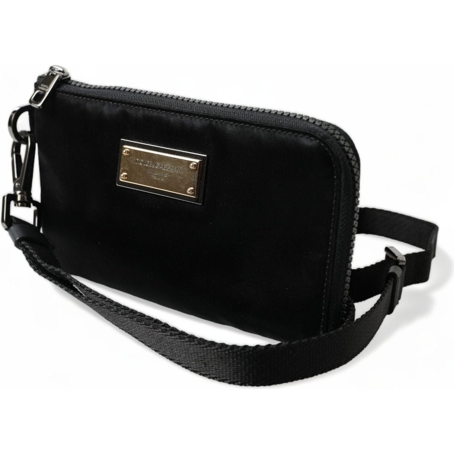 Elegant Black Nylon & Leather Pouch