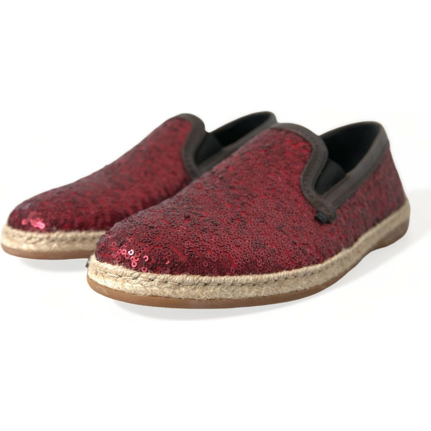 Red Sequined Leather Loafers