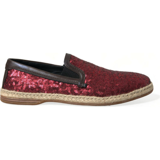 Red Sequined Leather Loafers