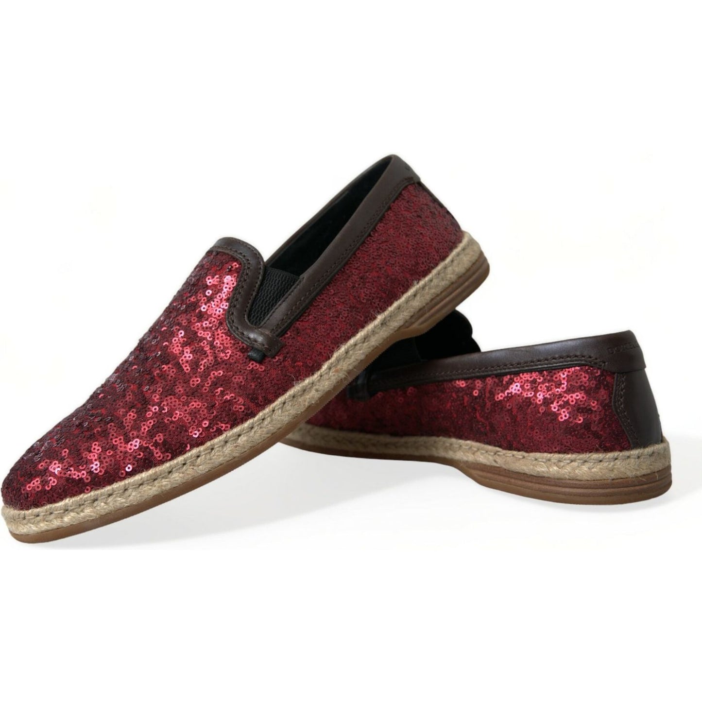 Red Sequined Leather Loafers