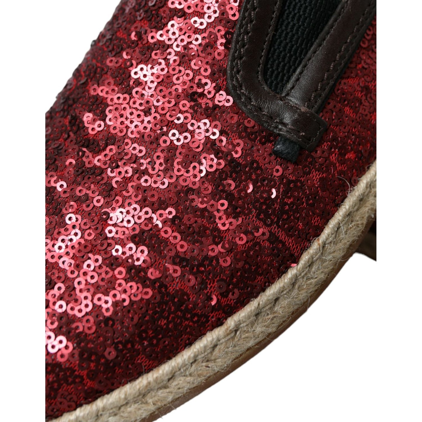 Red Sequined Leather Loafers