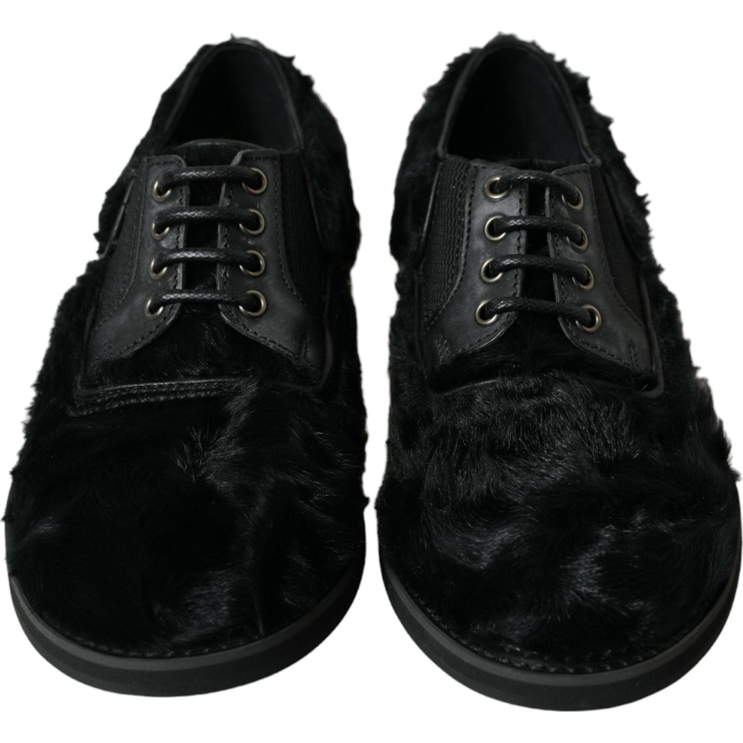 Elegant Black Fur Derby Dress Shoes for Men