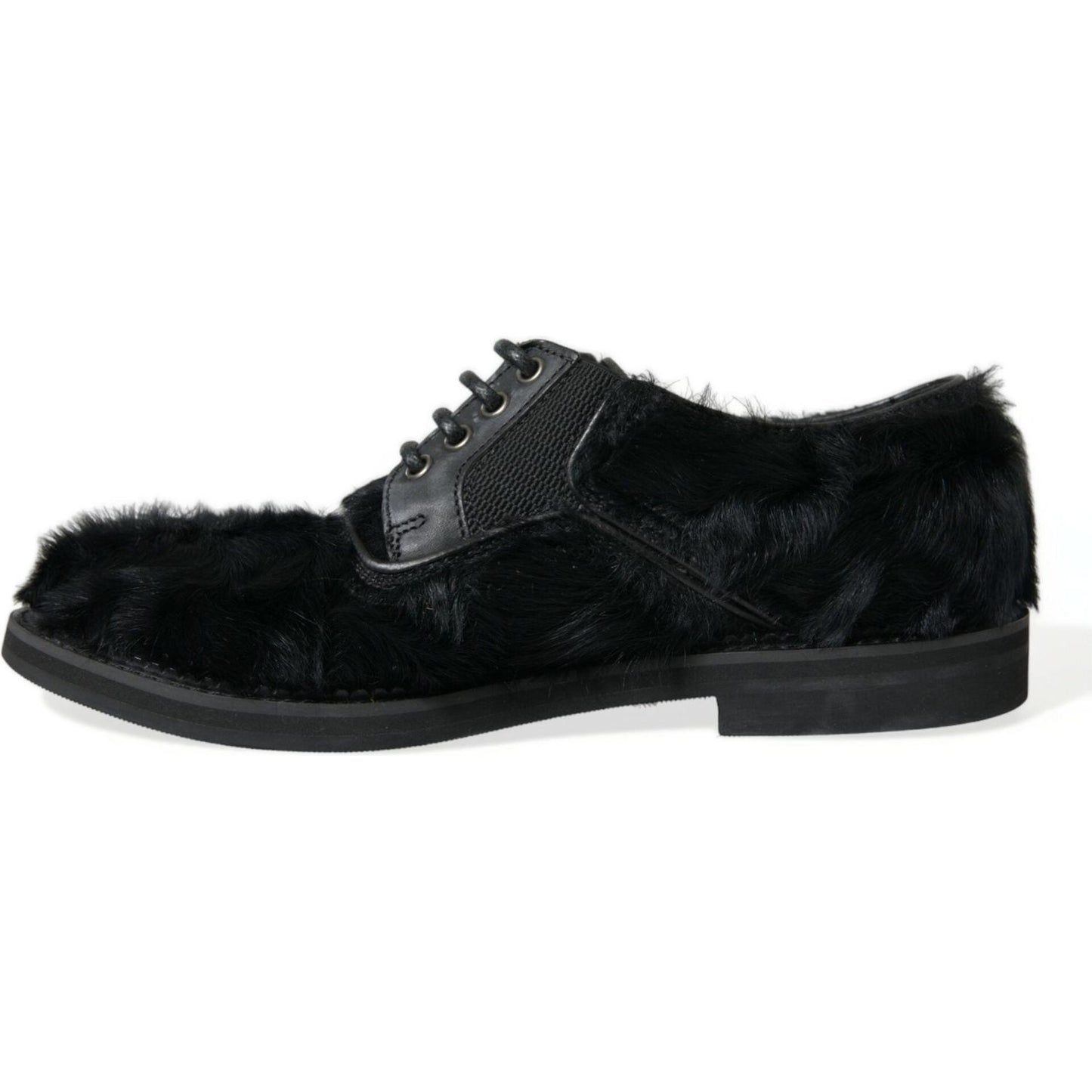 Elegant Black Fur Derby Dress Shoes for Men