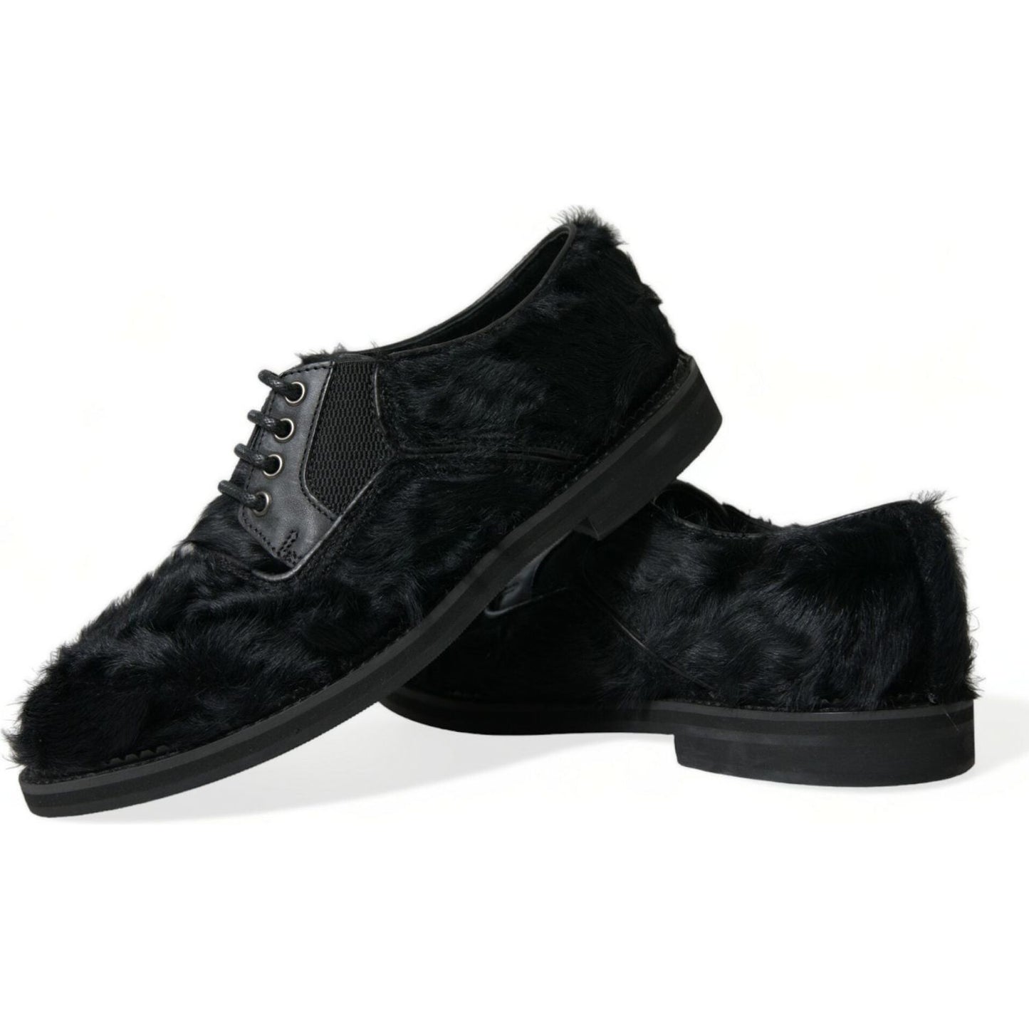 Elegant Black Fur Derby Dress Shoes for Men