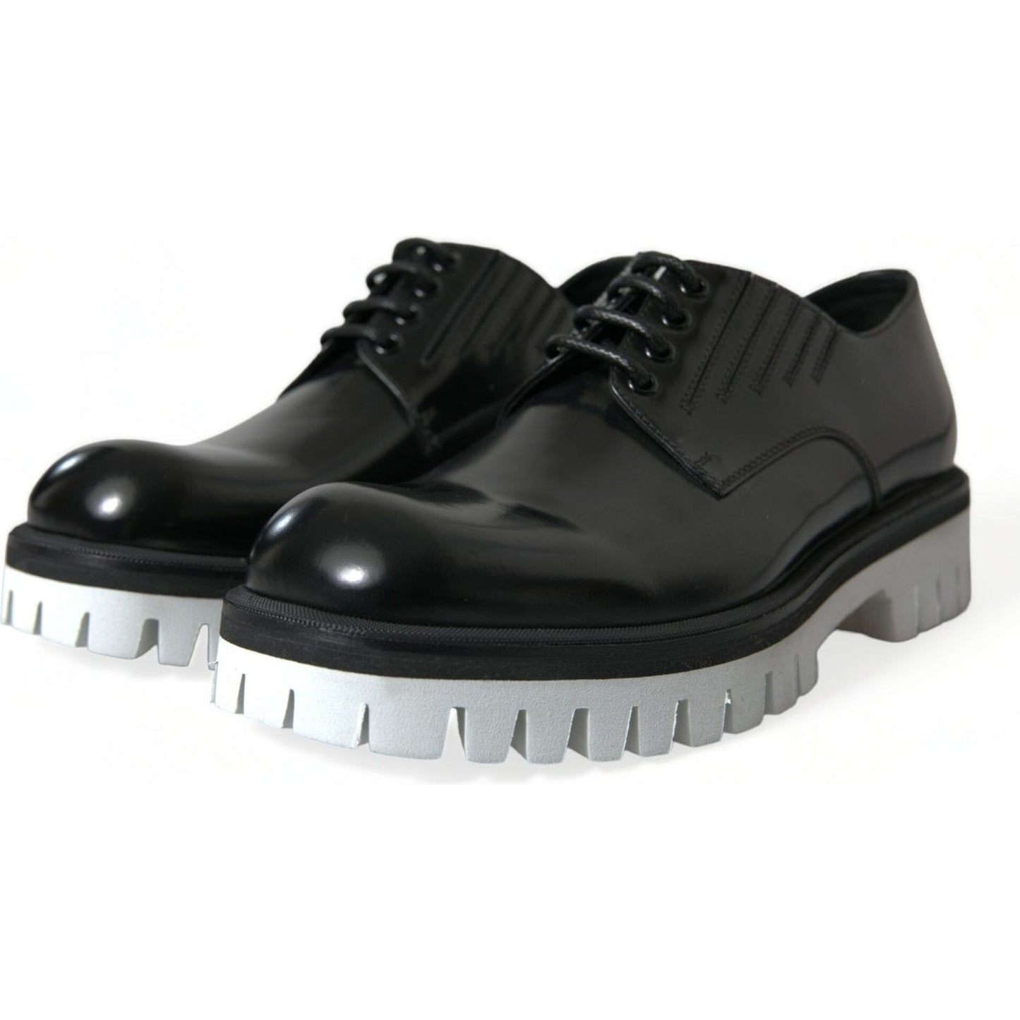 Sophisticated Black and White Leather Derby Shoes