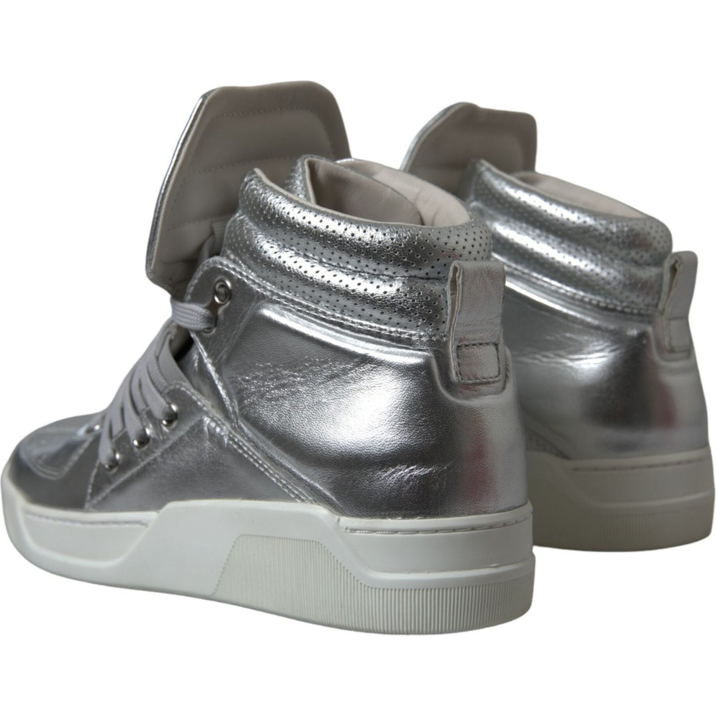 Silver Leather High-Top Sneakers