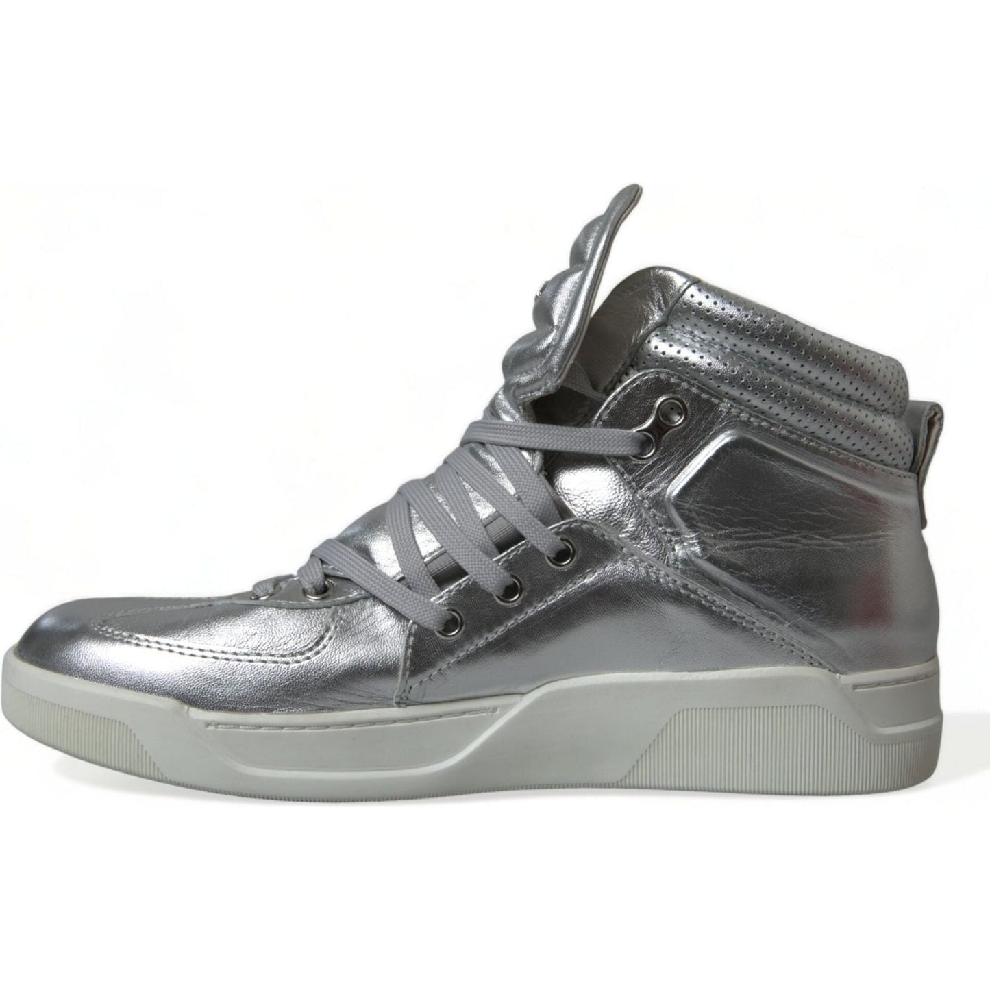 Silver Leather High-Top Sneakers