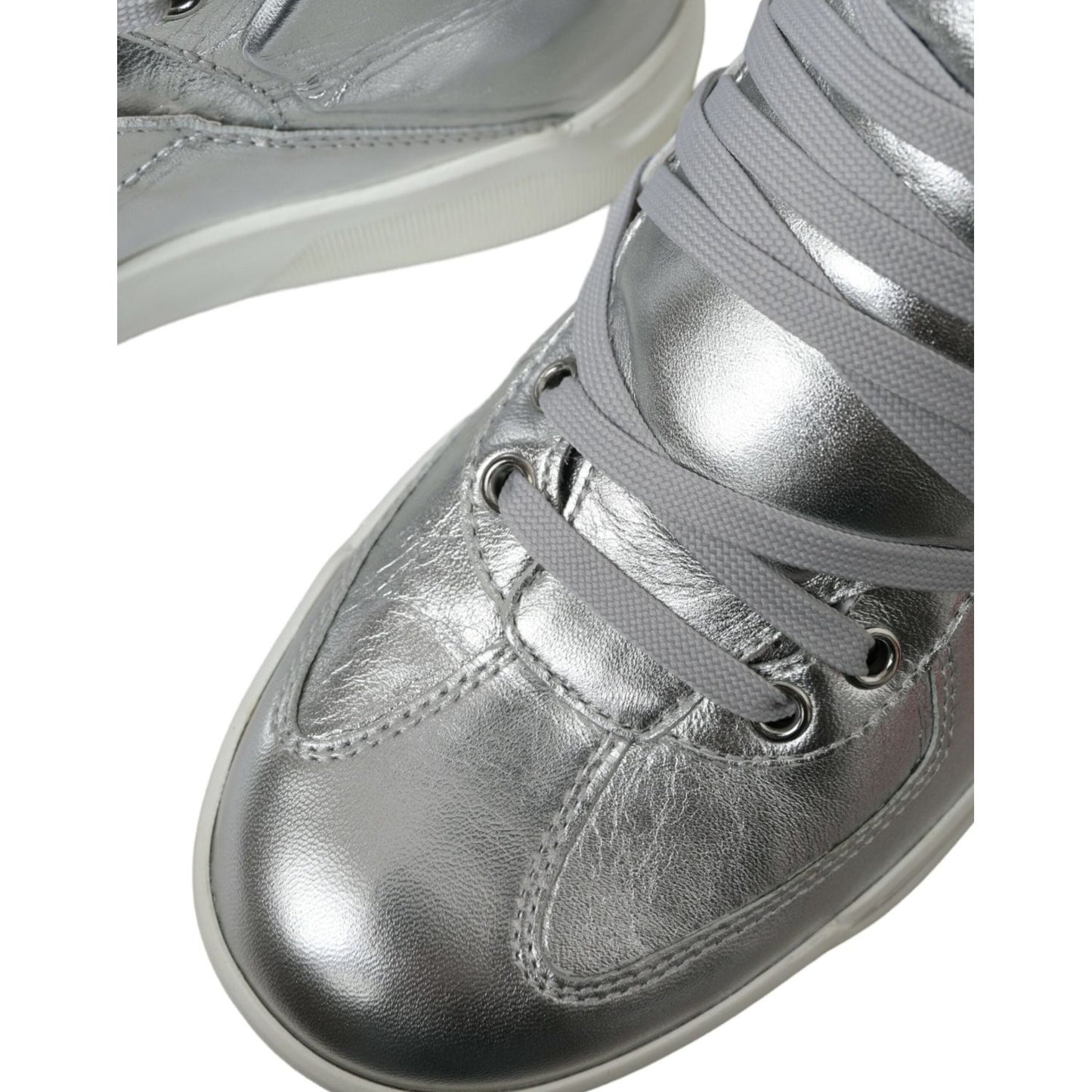 Silver Leather High-Top Sneakers