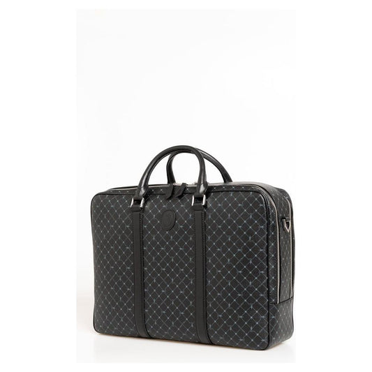 Elegant Black Leather Briefcase with Shoulder Strap