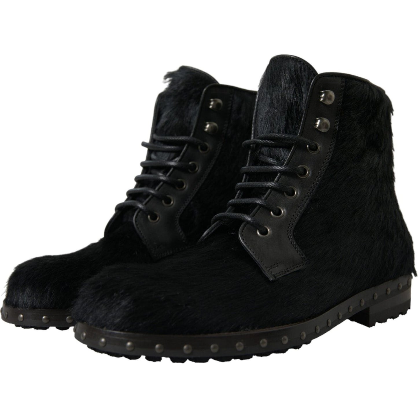 Elegant Black Calf Leather Lace-Up Boots