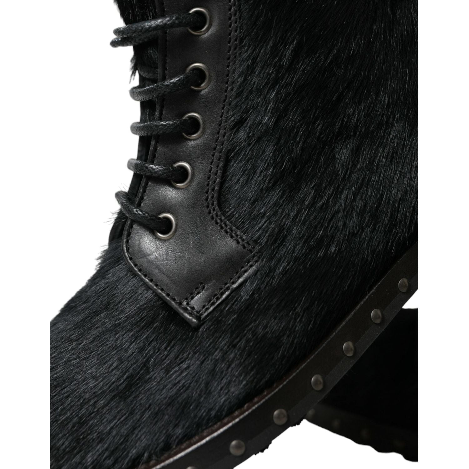 Dolce & Gabbana Black Pony Style Leather Mid Calf Boots Shoes