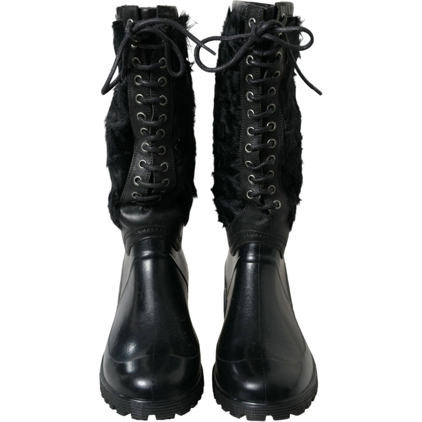 Sleek Black Shearling Mid Calf Boots