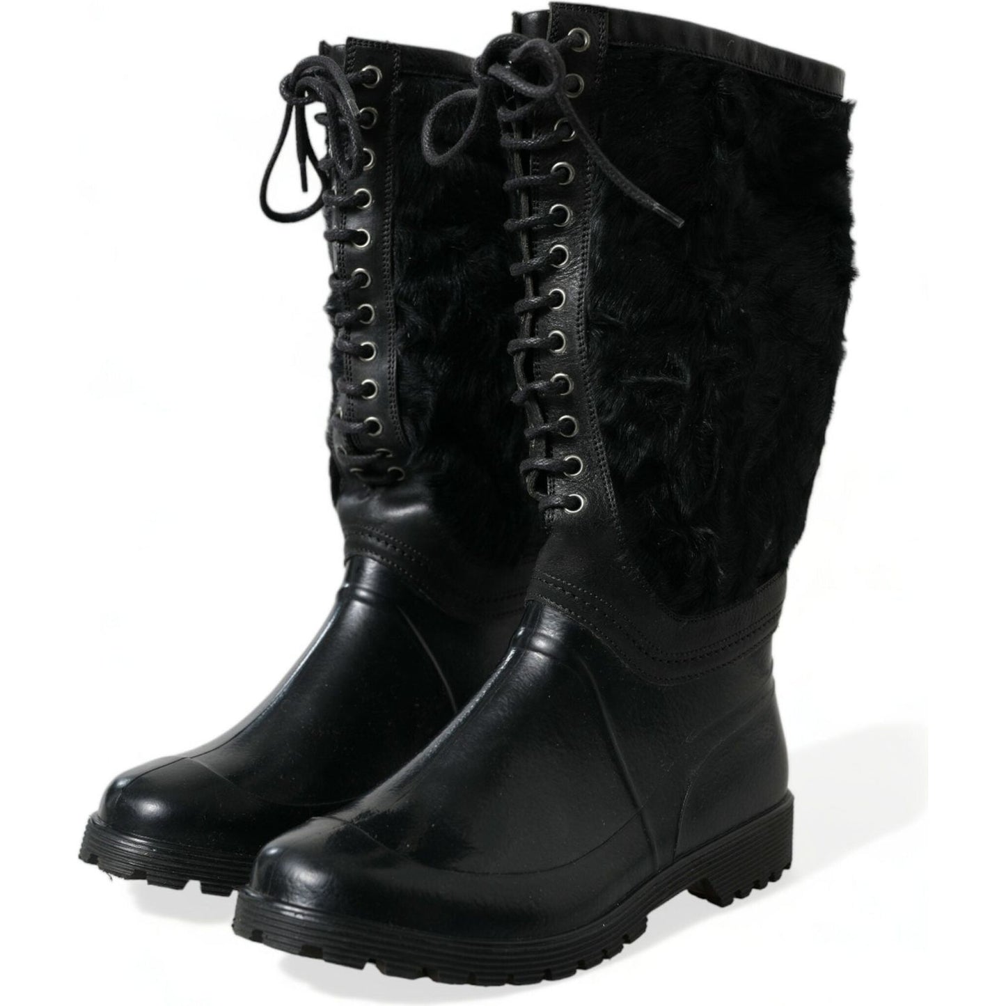 Sleek Black Shearling Mid Calf Boots