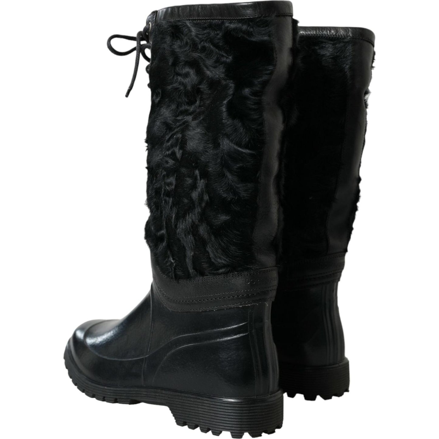 Sleek Black Shearling Mid Calf Boots