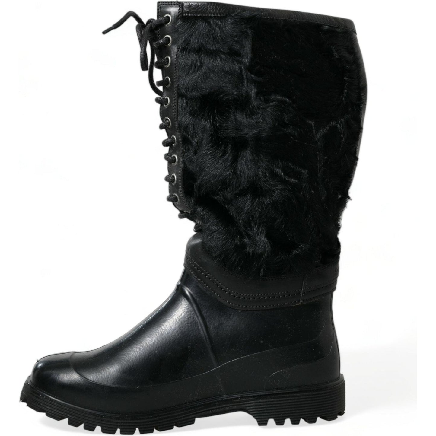 Sleek Black Shearling Mid Calf Boots