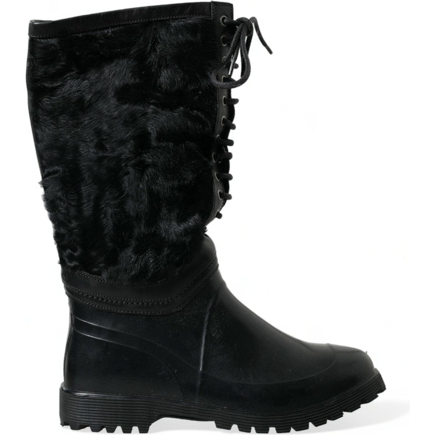 Sleek Black Shearling Mid Calf Boots