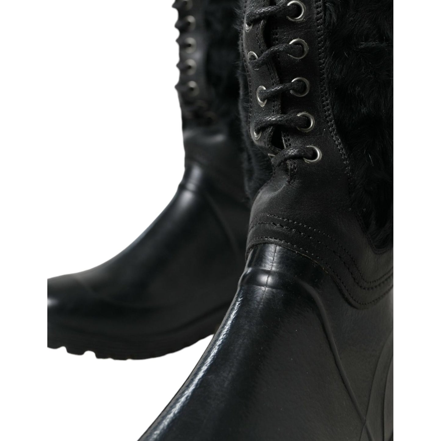 Sleek Black Shearling Mid Calf Boots