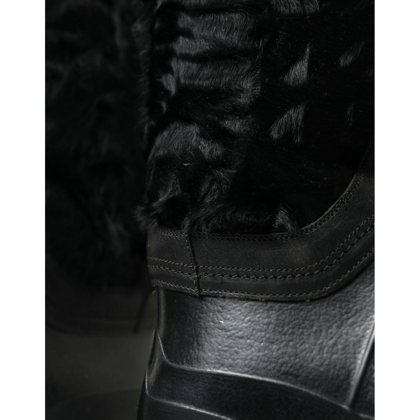 Sleek Black Shearling Mid Calf Boots