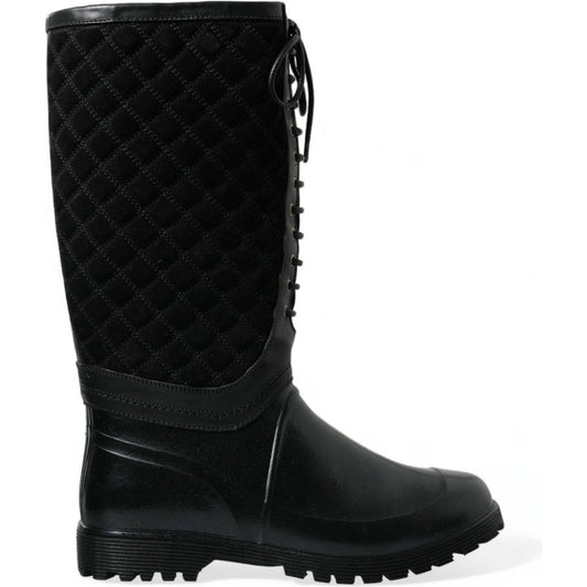 Elegant Quilted Lace-Up Rain Boots