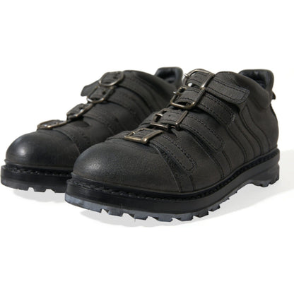 Dolce & Gabbana Black Leather Strap Men Ankle Boots Shoes