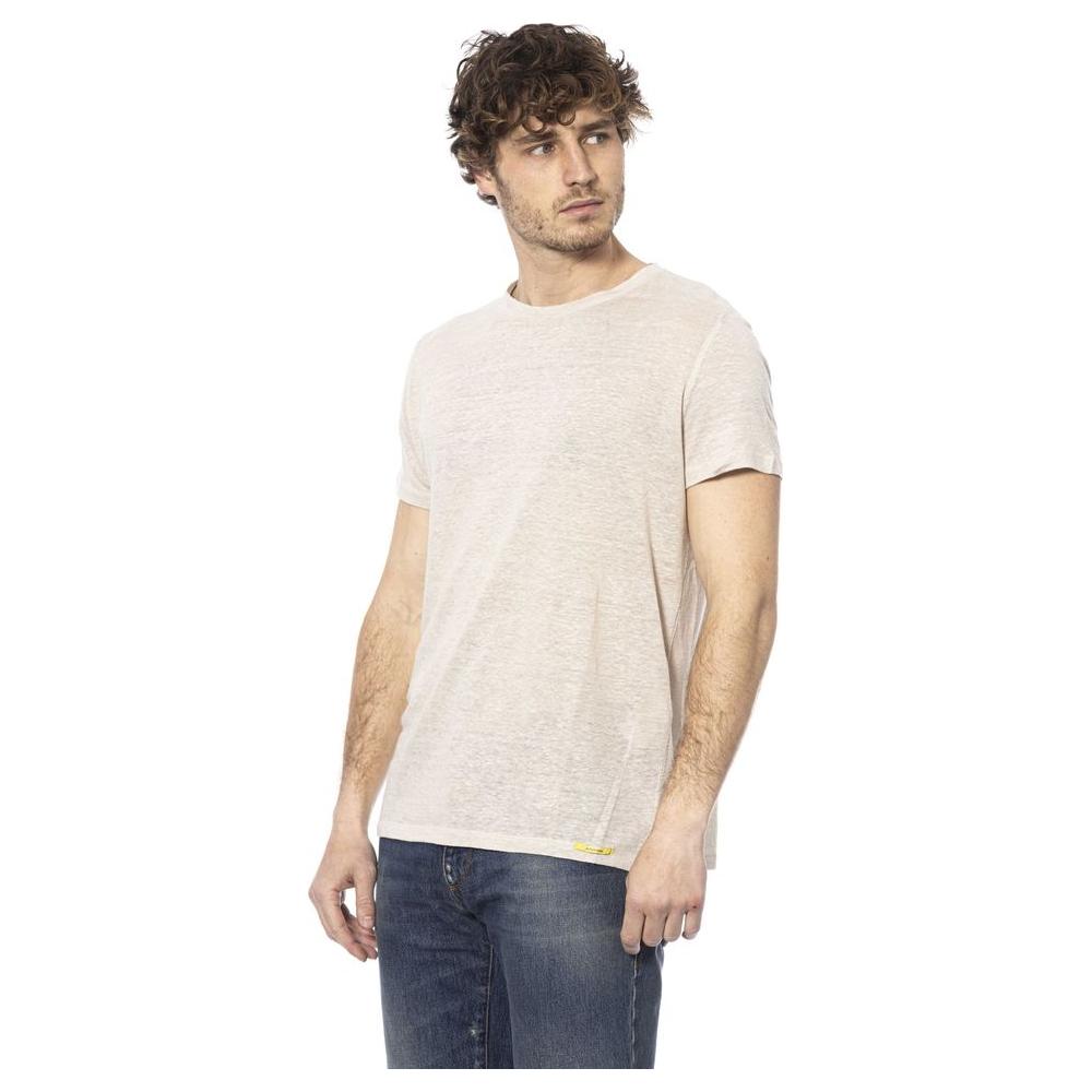 Distretto12 Beige Crew Neck Cotton T-Shirt Distretto12