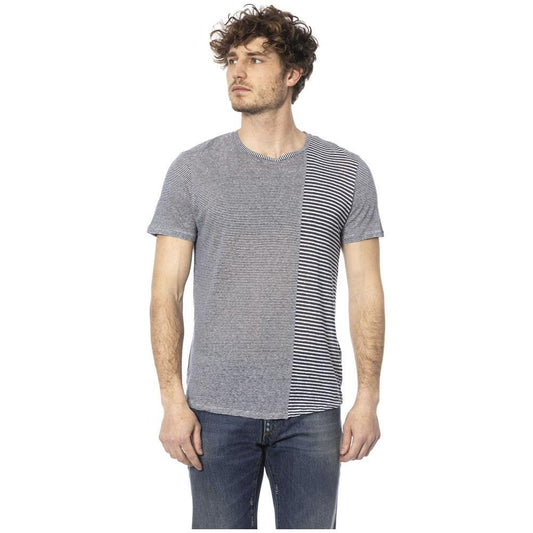 Distretto12 Ocean Blue Linen-Blend Crew Neck Tee Distretto12