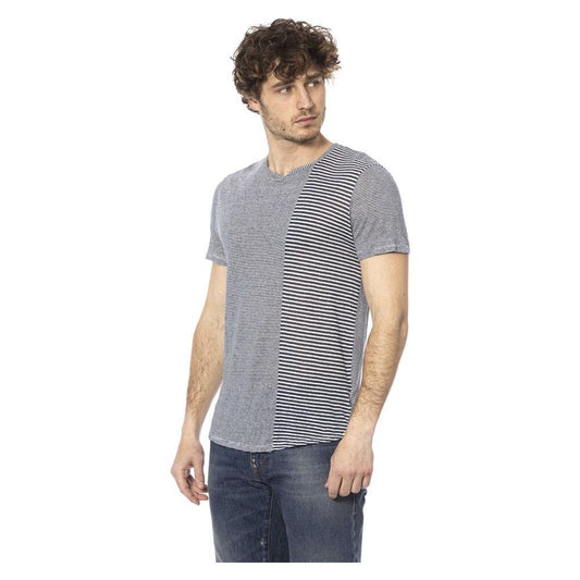 Distretto12 Ocean Blue Linen-Blend Crew Neck Tee Distretto12