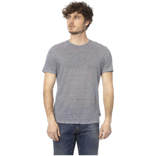 Distretto12 Chic Blue Linen-Viscose Crew Neck Tee Distretto12