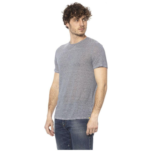 Distretto12 Chic Blue Linen-Viscose Crew Neck Tee Distretto12