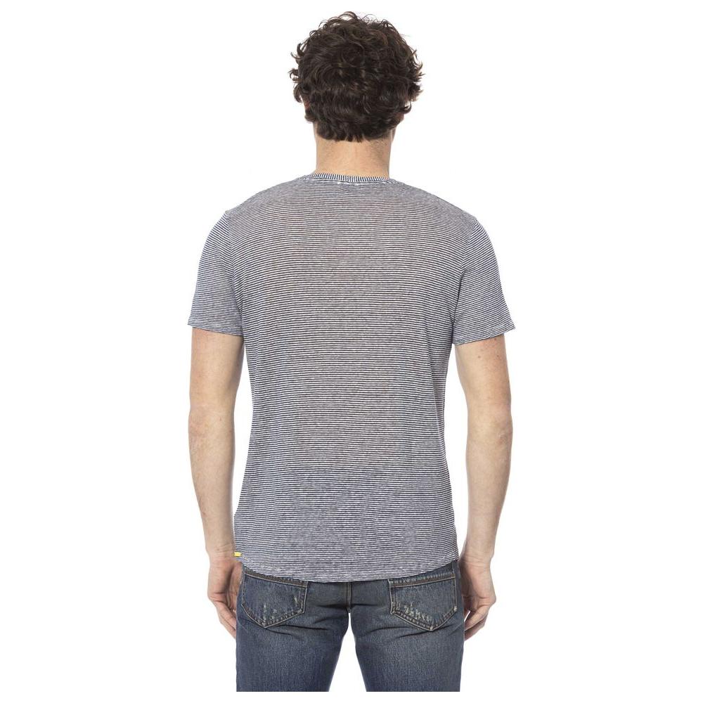 Chic Blue Linen-Viscose Crew Neck Tee